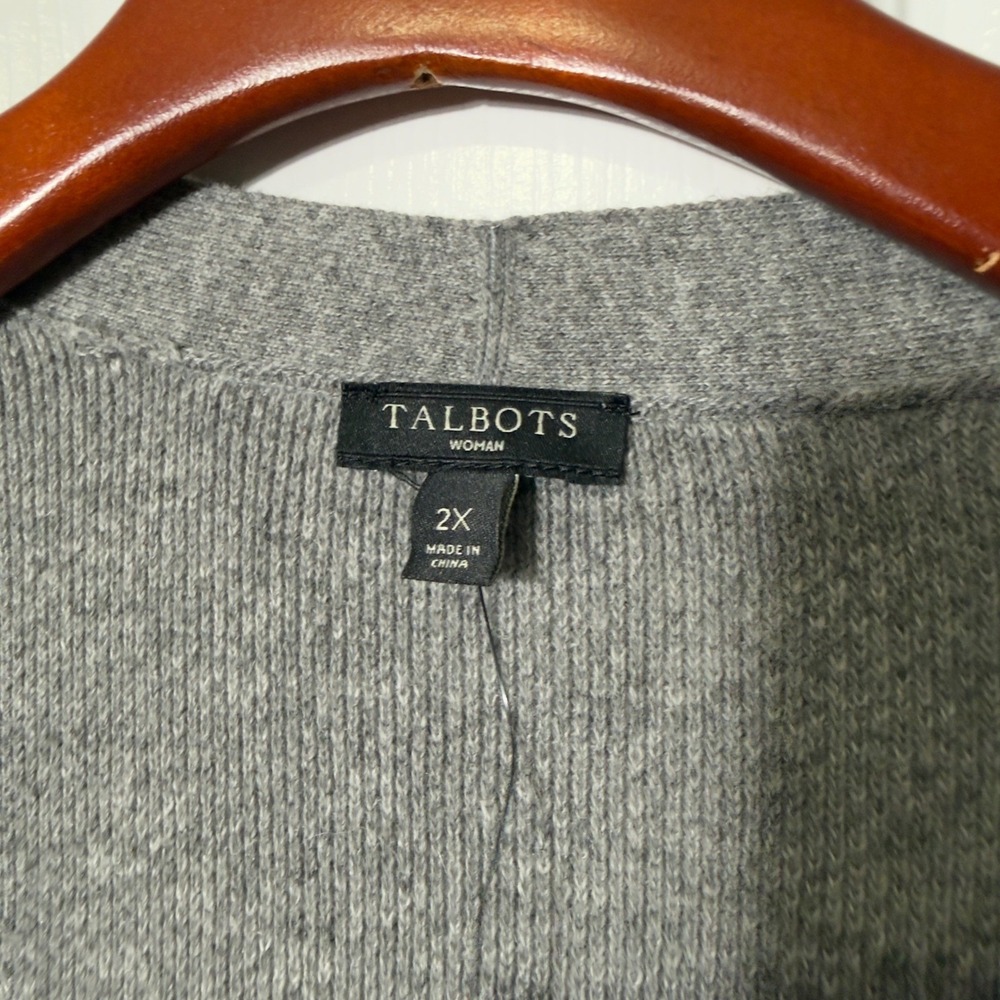 Talbots Open Front Long Cardigan Sweater 2X Gray Cashmere Blend NWT - Picture 5 of 9